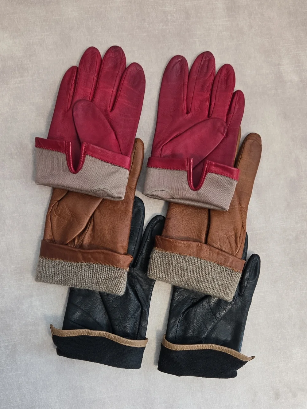 Leather Women's Gloves - Camel, Black, Red, Size 6-6.5